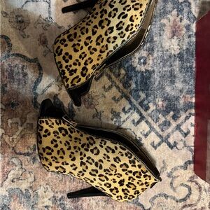 Carlos by Carlos Santana Leopard Print Peep-Toe Stiletto Booties - Black Trim